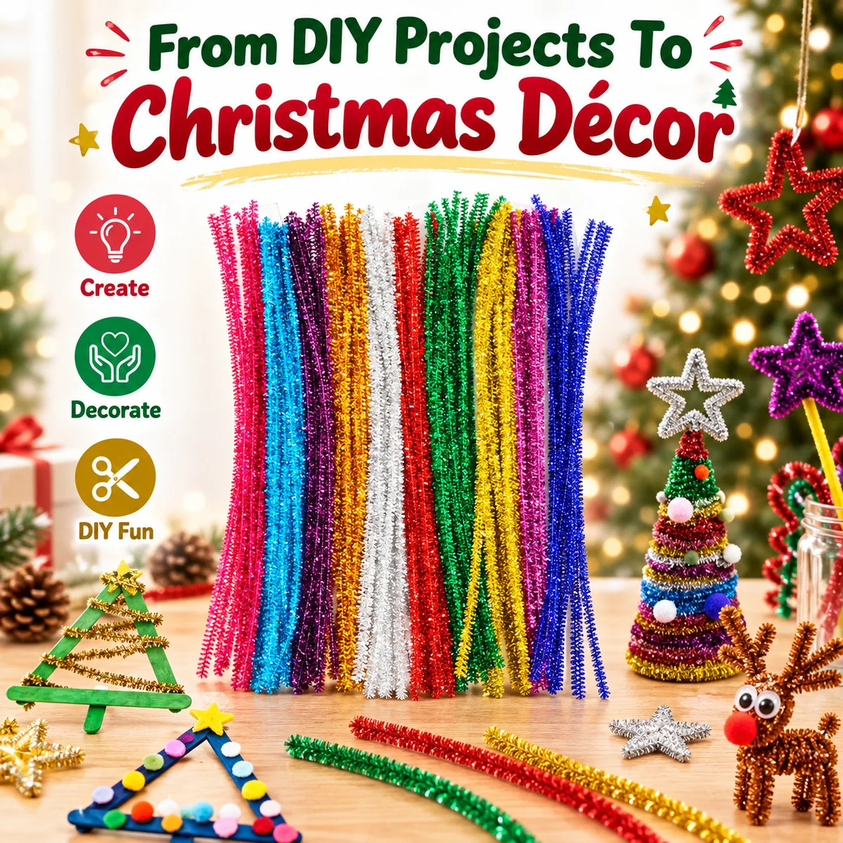 🎁200pcs Mixed Color Glitter Pipe Cleaners For DIY Crafts