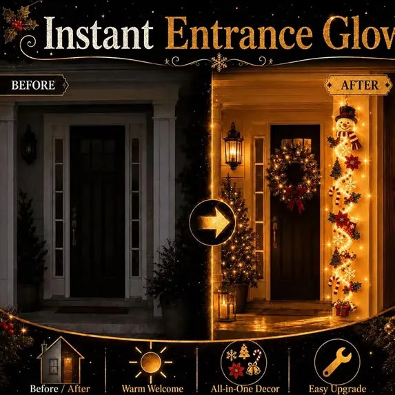 🎁Lighted Christmas Door Hanger – Glowing Santa, Snowman & Reindeer Holiday Wall Decor