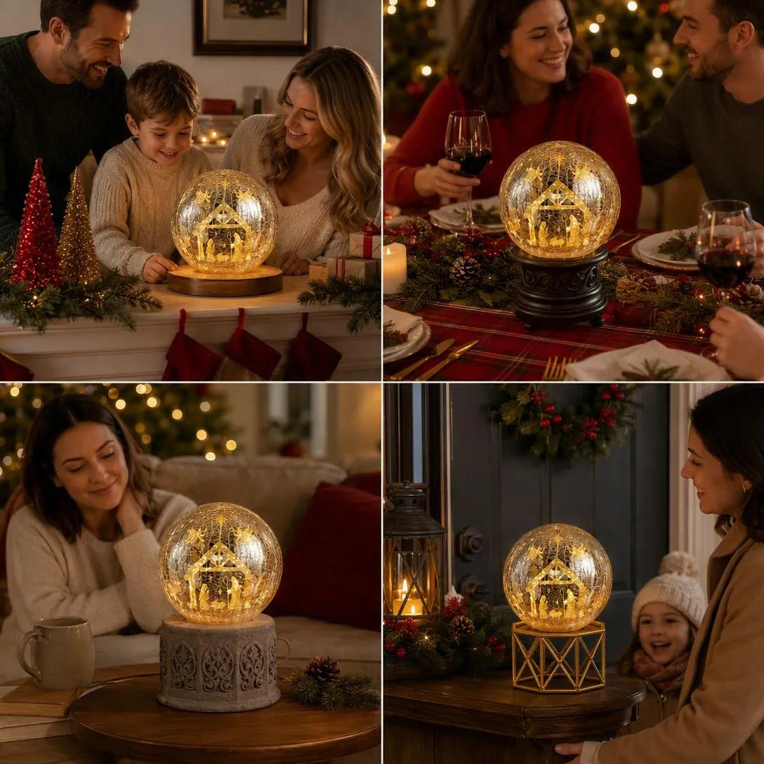 Golden Crackle Glass Christmas LED Table Lamp
