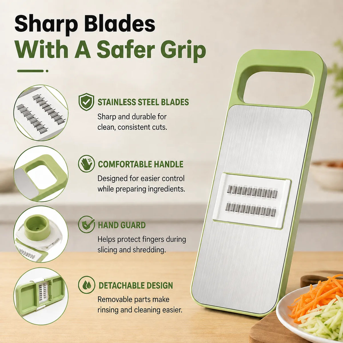 5-in-1 Vegetable Slicer &amp; Shredder — Adjustable Stainless Steel Blades