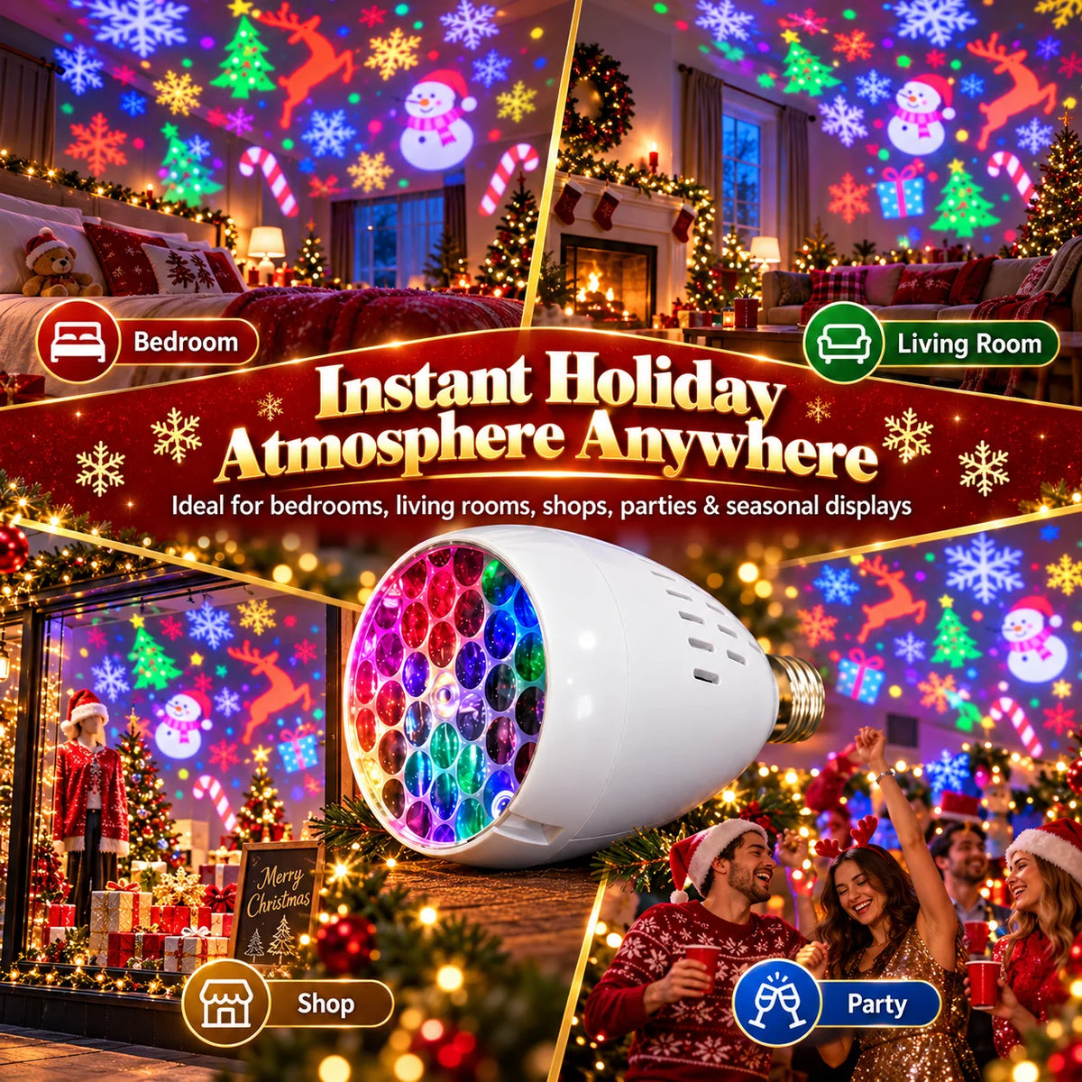 🎁E27 Rotating Christmas Snowflake Projector Light Bulb