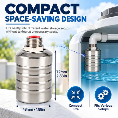 🎁Automatic Stainless Steel Water Float Valve – Compact Self-Regulating Water Level Controller with Automatic Shut-Off for Water Tanks, Pools & Storage Systems