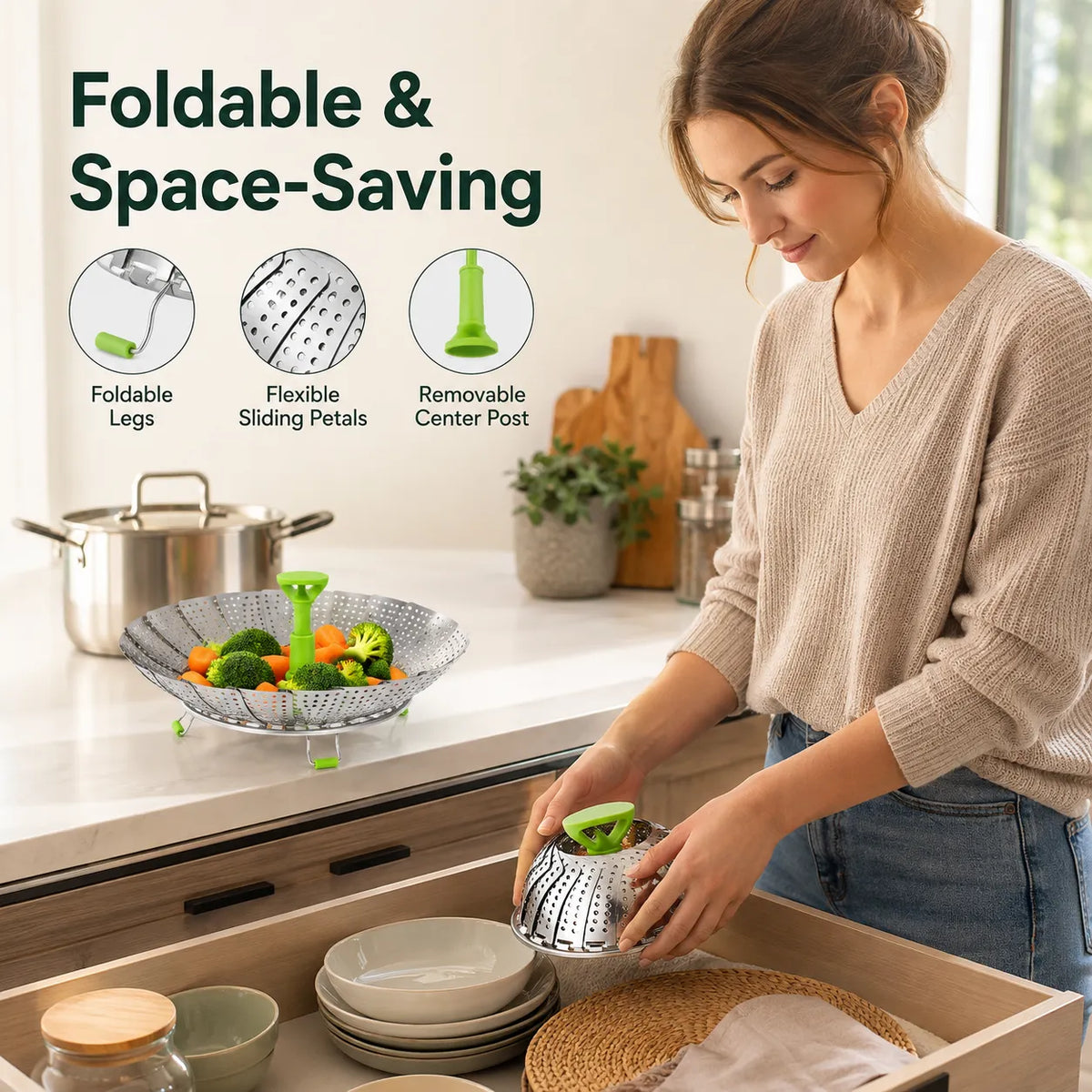 Expandable Stainless Steel Folding Steamer Basket