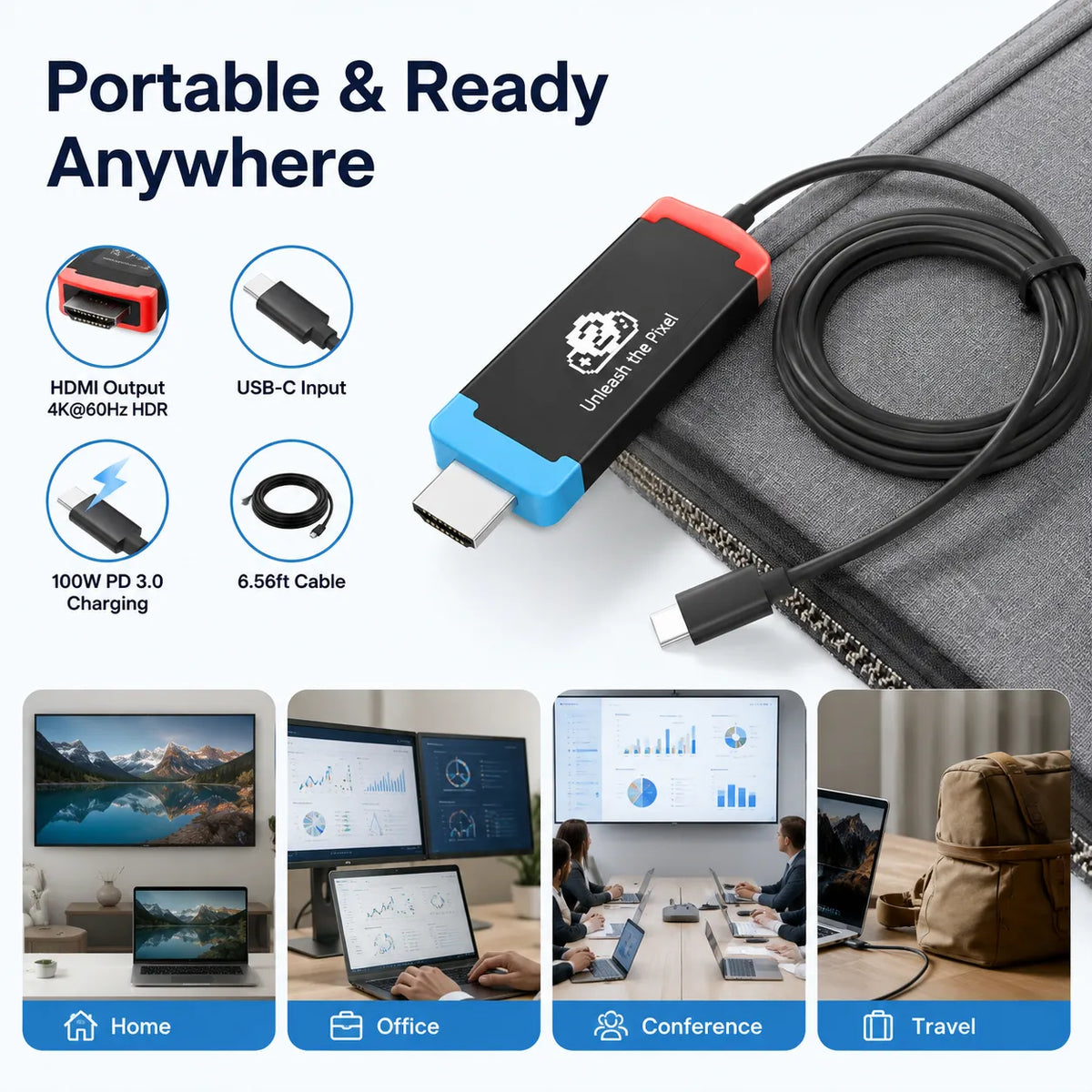 USB-C to HDMI 4K60Hz Adapter with 100W PD Charging