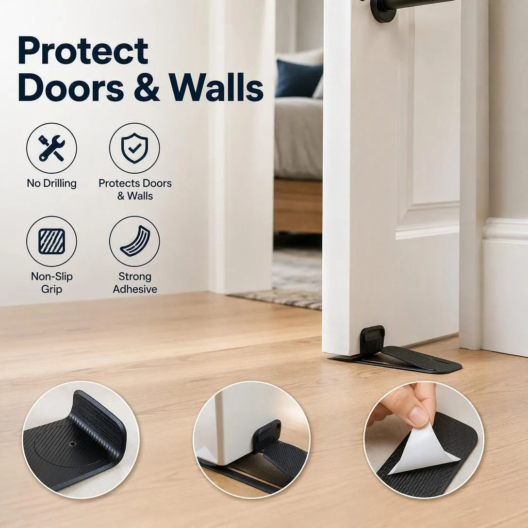 No-Drill Door Stopper For Secure Everyday Door Control