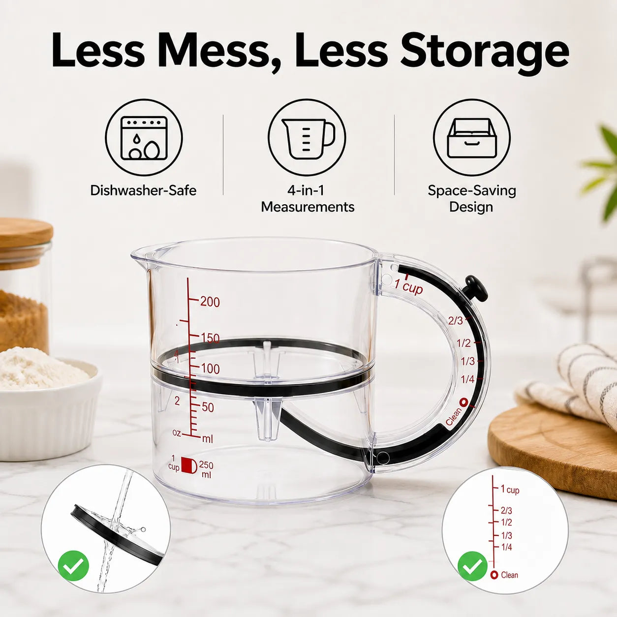 Adjustable 4-in-1 Measuring Cup with Dual Scale