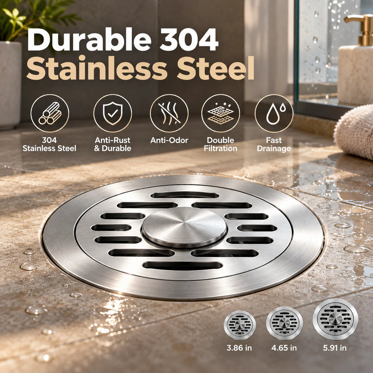 🎁304 Stainless Steel Automatic Anti-Odor Floor Drain