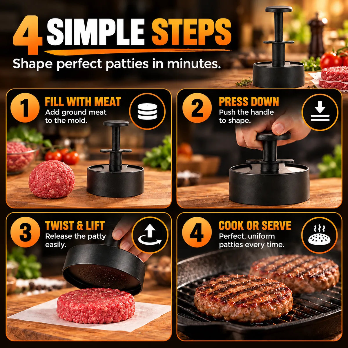 🎁Hamburger Patty Maker with Press Handle – Easy Burger Mold