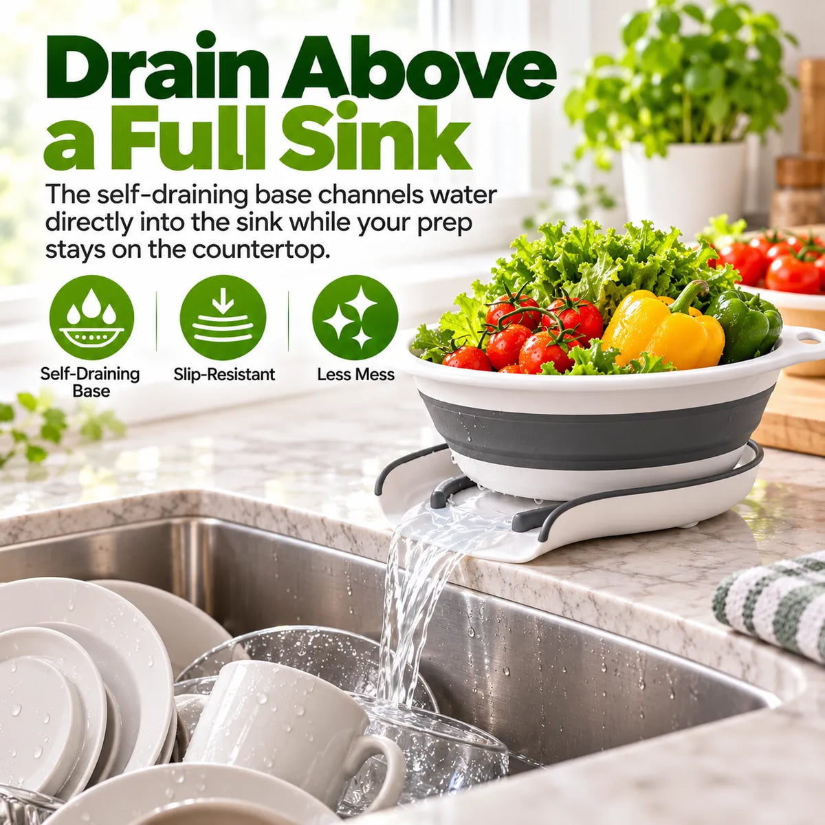 🎁3-Piece Collapsible Colander Set with Self-Draining Base