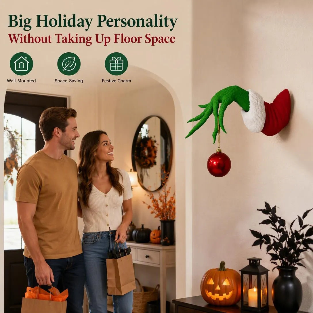 Playful Green Hand Christmas Ornament Wall Decor