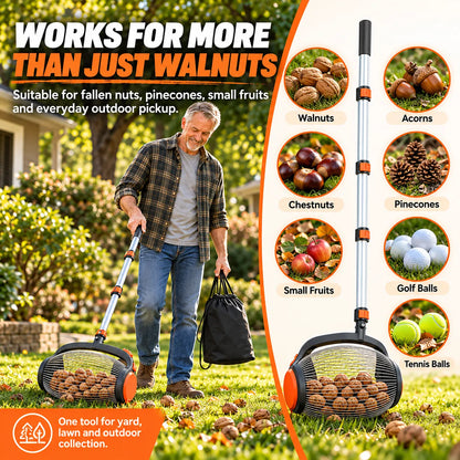 🎁Telescoping Nut Gatherer – Adjustable Rolling Nut & Fruit Collector