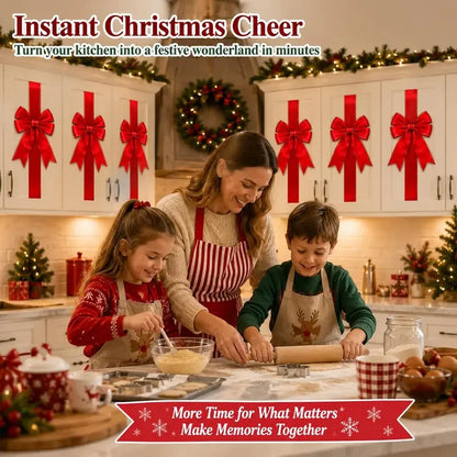 🎁Red Christmas Cabinet Bows &amp; Satin Ribbon Decorations – 4 Pack