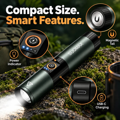 🎁8-Mode Rechargeable LED Flashlight – Adjustable Focus & UV Light