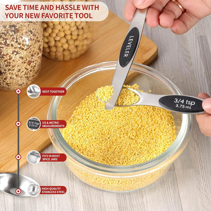 🎁9-Piece Magnetic Stainless Steel Measuring Spoon Set – Dual-Sided for Cooking & Baking