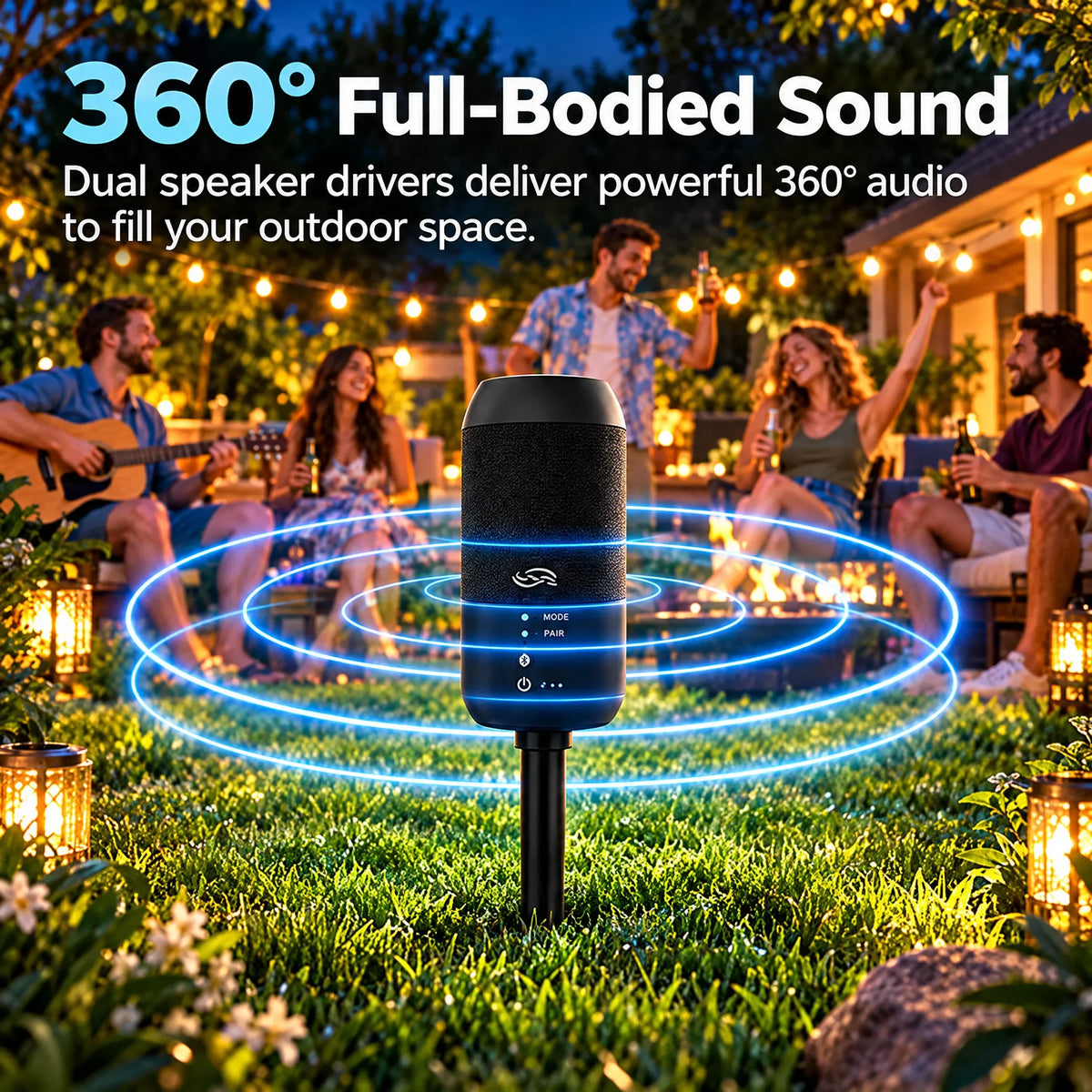 🎁Solar Powered Outdoor Bluetooth Speaker – 360° Sound, IPX6 Waterproof
