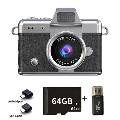 🎁1080P Mini Keychain Digital Camera – Retro Pocket Camera with Flip Screen & Flash, 32GB/64GB Card & Charging Cable Included