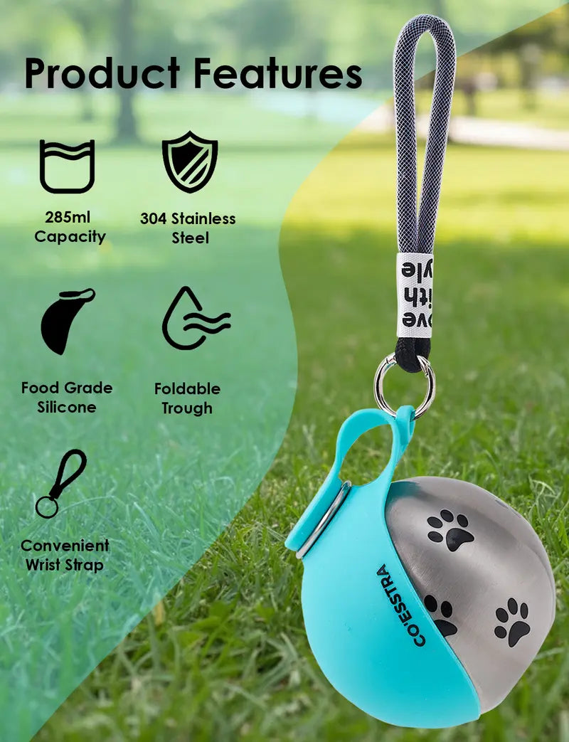 Stainless Steel Dog Water Bottle with Drinking Bowl