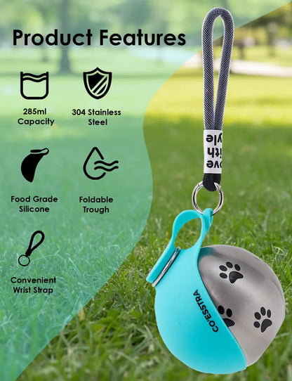 Stainless Steel Dog Water Bottle with Drinking Bowl