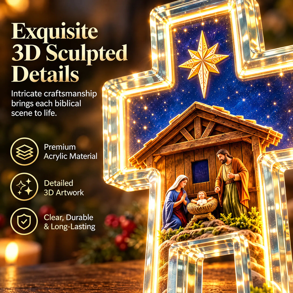 🎁Illuminated Biblical Story Cross With 6 Jesus Scenes