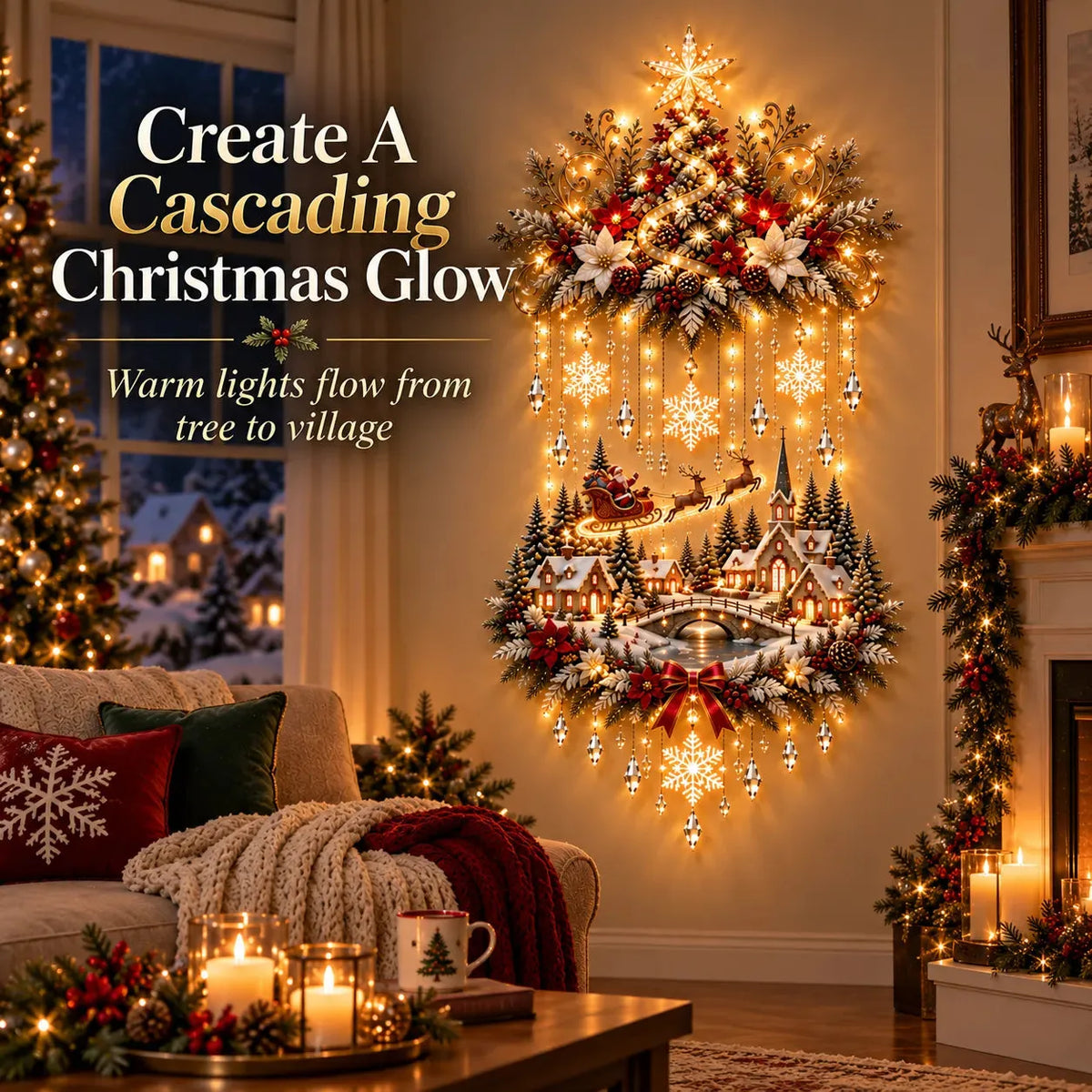 🎁Illuminated Christmas Tree &amp; Snowy Village Wall Hanging