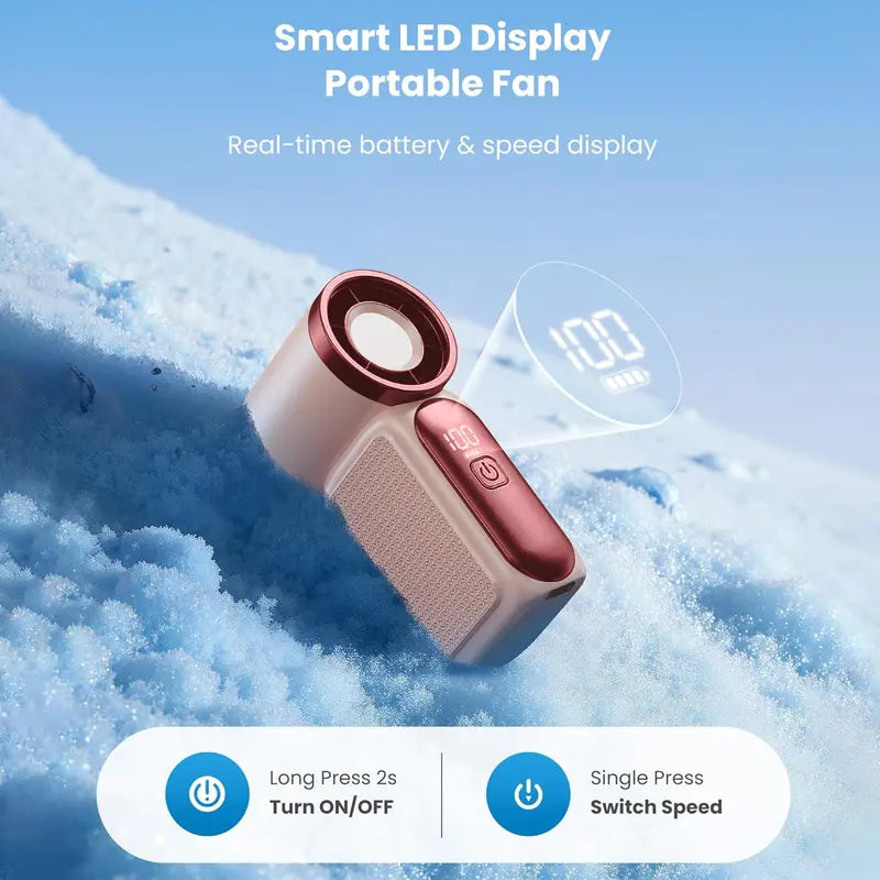 Mini Handheld Turbo Fan with LED Display – 100-Speed Portable Pocket Cooling Fan for Women, USB Rechargeable Travel & Makeup Essential