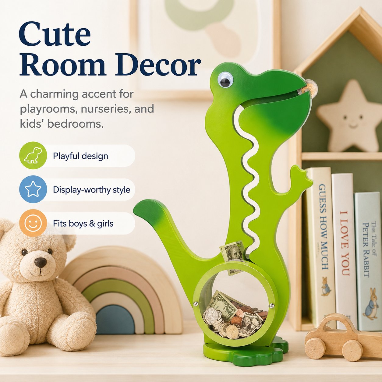 🦕Wooden Dinosaur Piggy Bank for Kids Boys & Girls