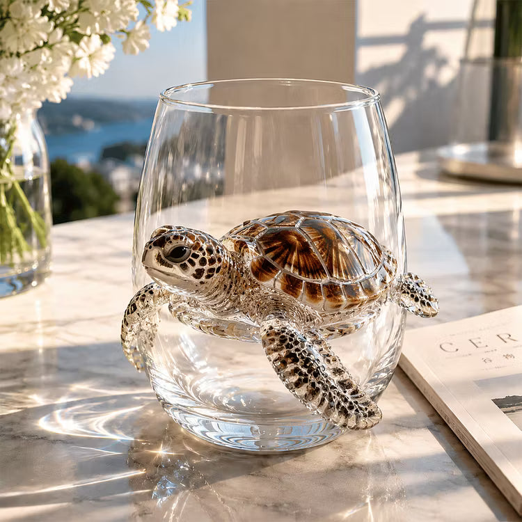 Hand-Blown Blue-Ringed Octopus Glass – 3D Artisan Borosilicate Cocktail Tumbler, 12oz Coastal Drinkware