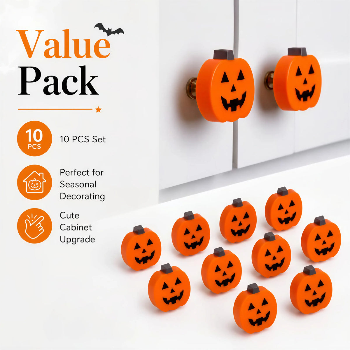 10Pcs Pumpkin Cabinet Knob Covers — Instant Halloween Decor