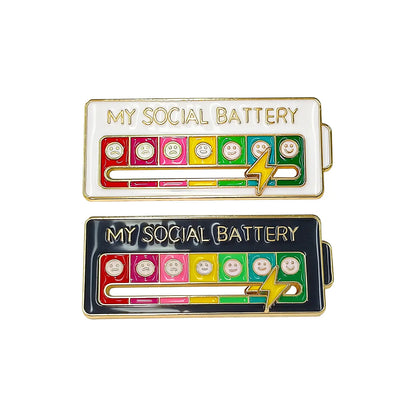 2 Pack Social Battery Slider Pin - Interactive Mood Pin for Introverts