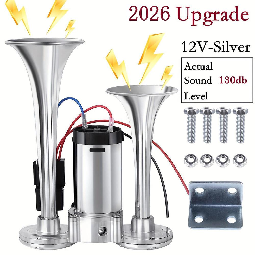 2026 Upgraded 12V Dual Air Horn Kit – Dual Horns with Air Compressor for Cars, Trucks & Boats