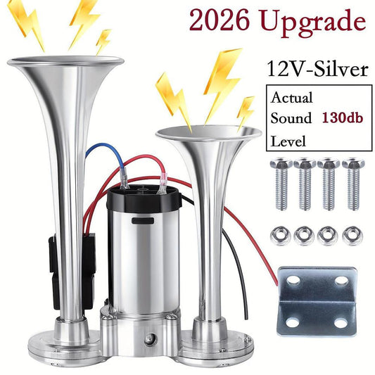 2026 Upgraded 12V Dual Air Horn Kit – Dual Horns with Air Compressor for Cars, Trucks & Boats