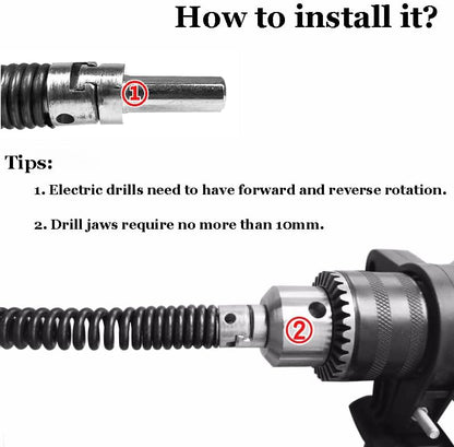 10mm Heavy-Duty Drain Auger Snake Cable with Drill Adapter