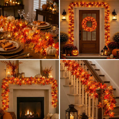 Fall Maple Leaf Lighted Garland For Thanksgiving & Holiday Decor