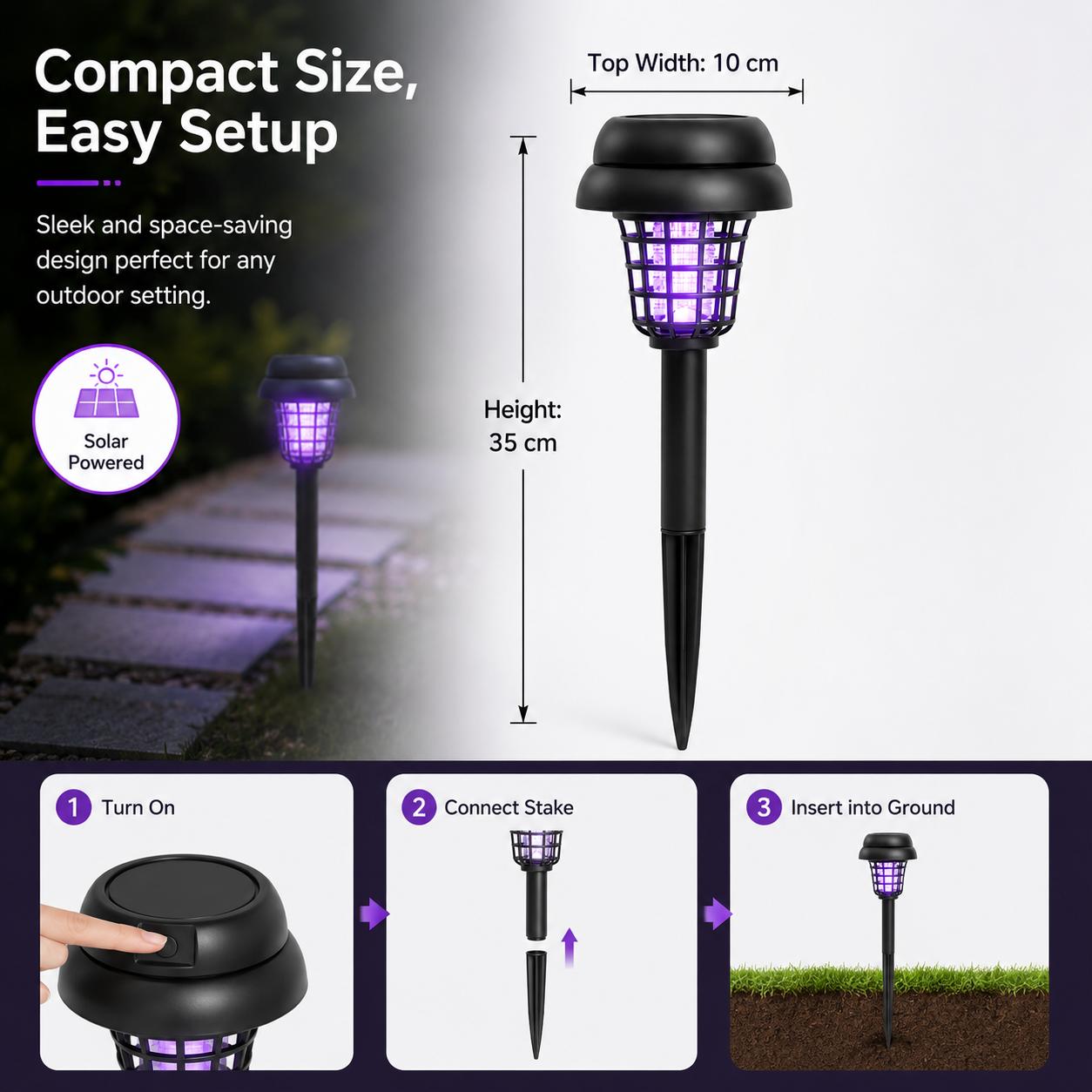 Solar Mosquito Zapper Light – Outdoor Garden Stake Lamp, UV Insect Killer & Solar Pathway Light
