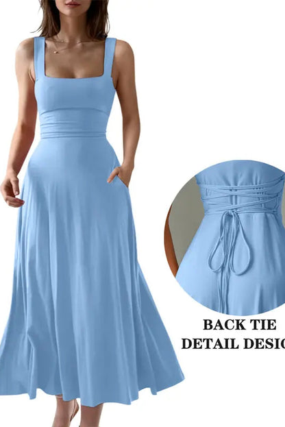 Women's Sleeveless Square Neck A-Line Maxi Dress