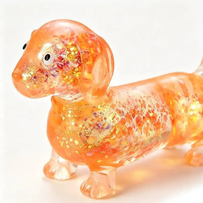 Sparkly Dachshund Squishy Stress Relief Toy – Cute Stretchy Anxiety Fidget for Kids & Adults