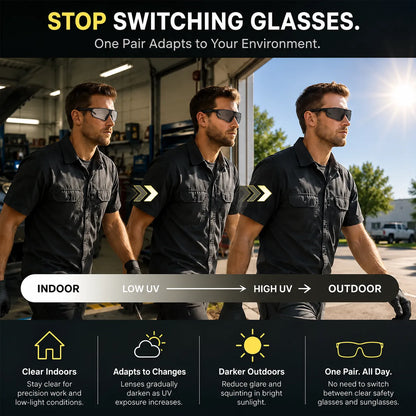 🎁Photochromic Safety Glasses With Wraparound Protection & Removable Foam Lining