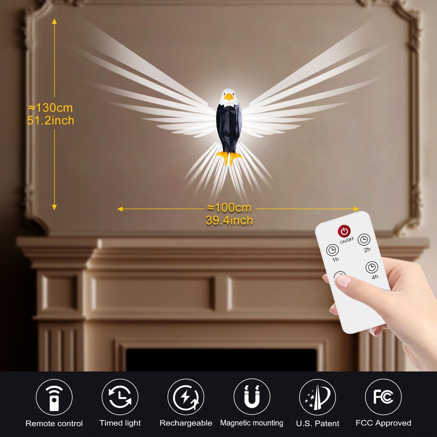 Eagle Wall Light LED Magnetic Night Lamp No Drill Easy Install USB Rechargeable Cool Room Decor