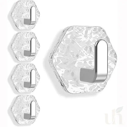 Water Ripple Hexagonal Self Adhesive Hooks, Multipurpose Drill-Free Adhesive Wall Hooks