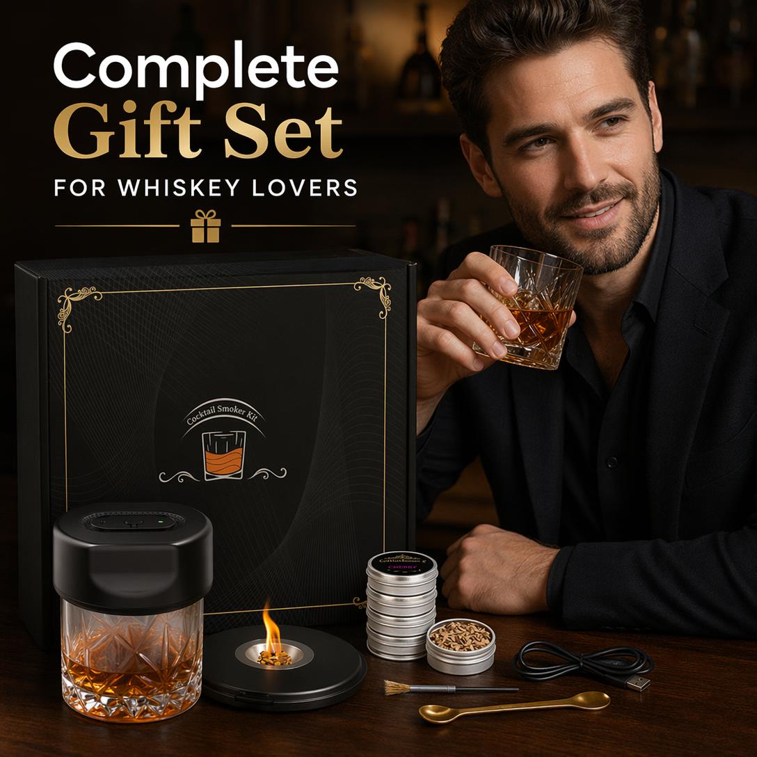 Electric Cocktail Smoker Kit – Rechargeable Whiskey Smoker with 6 Wood Chip Flavors