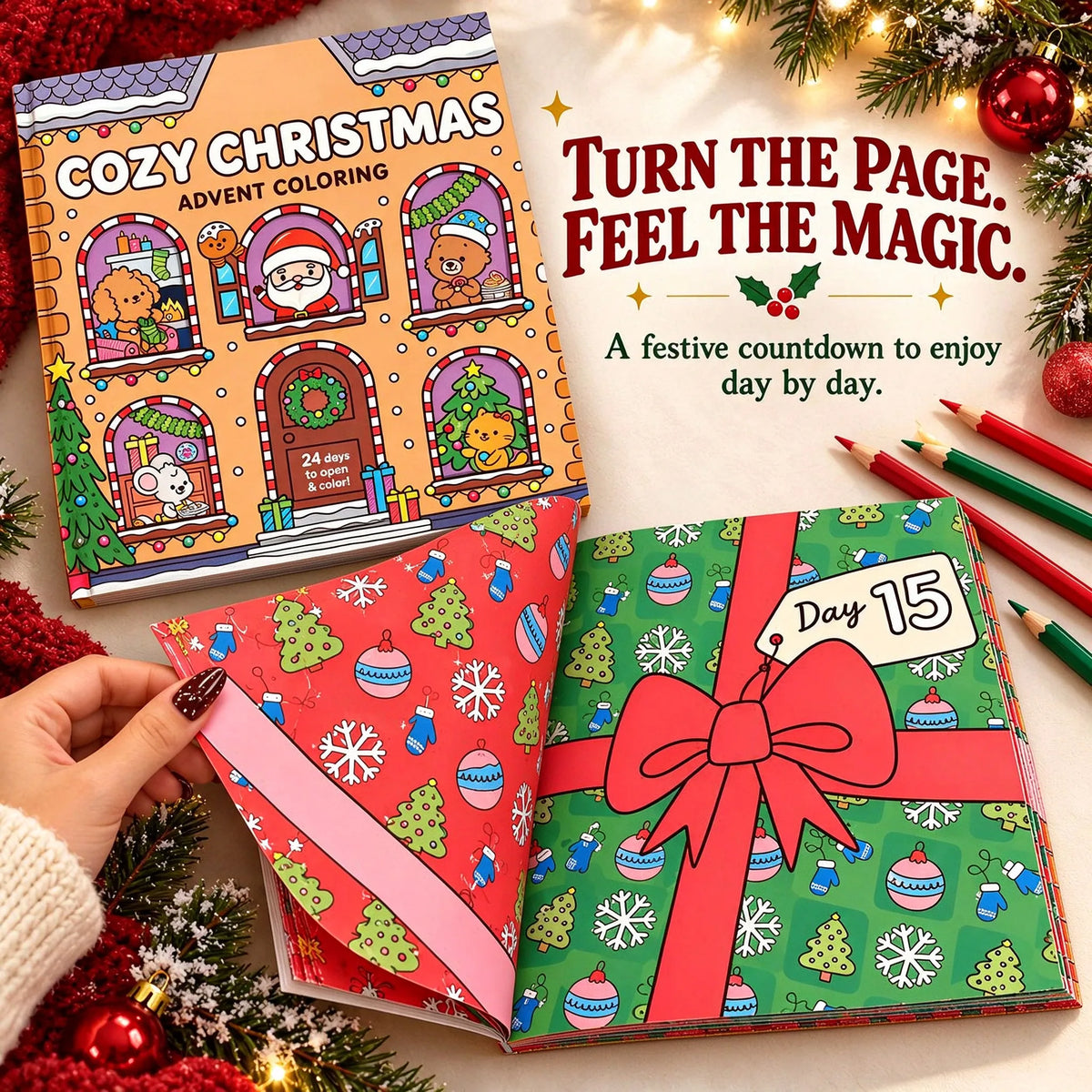 🎁Christmas Advent Calendar Coloring Book, 24-Day Holiday Countdown Activity Book, Festive Christmas Coloring Pages for Kids & Adults, Creative Christmas Gift