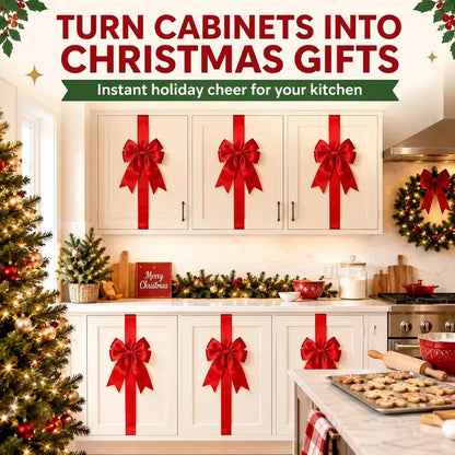 🎁Red Christmas Cabinet Bows &amp; Satin Ribbon Decorations – 4 Pack