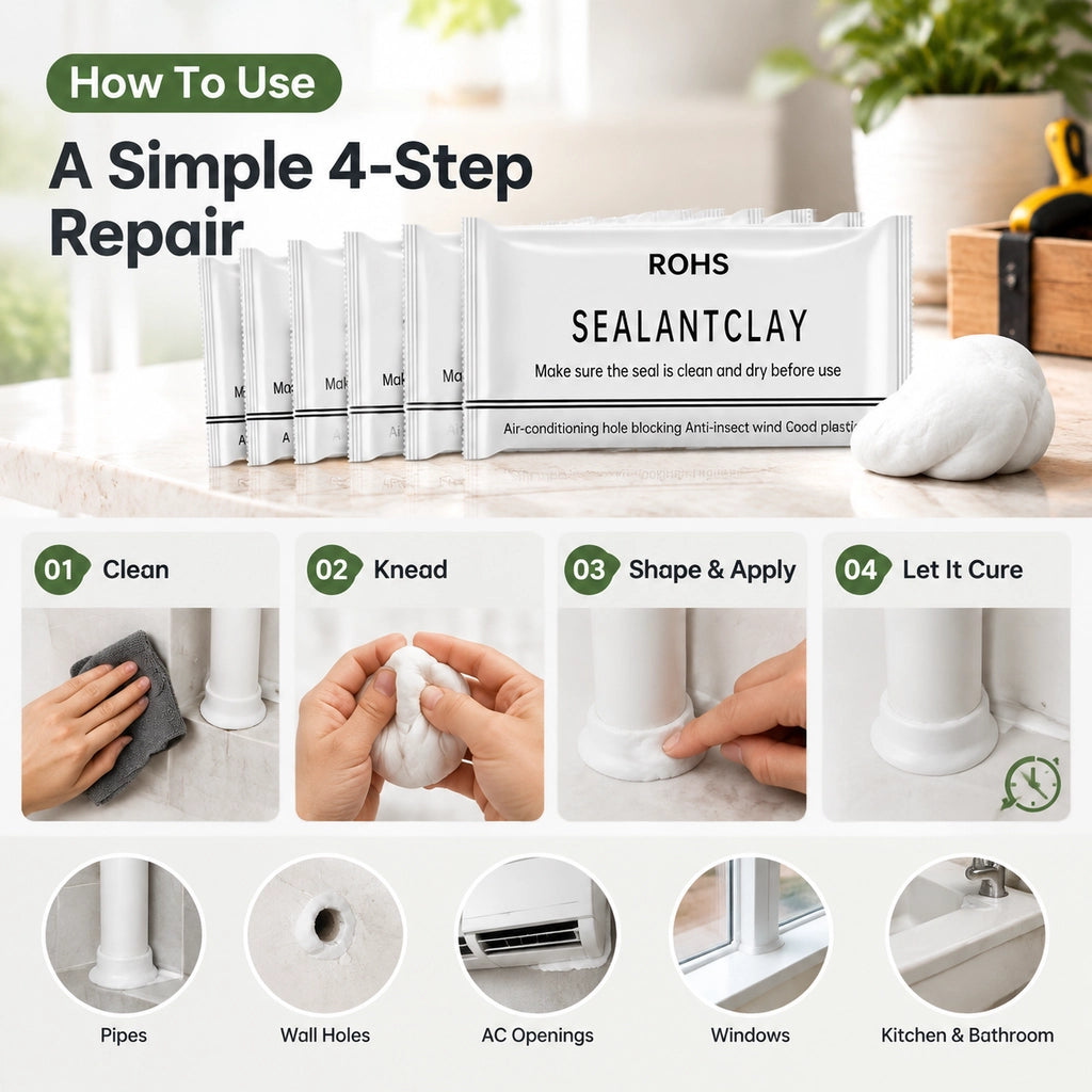 🎁6PCS Moldable Sealant Repair Clay – Fast-Drying Waterproof Gap Filler & Pipe Sealing Putty