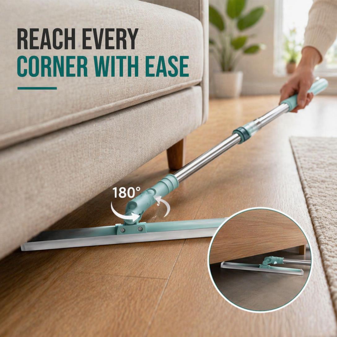 Multi-Surface Rubber Floor Sweeper with Extendable Handle – Removes Dust, Pet Hair & Water