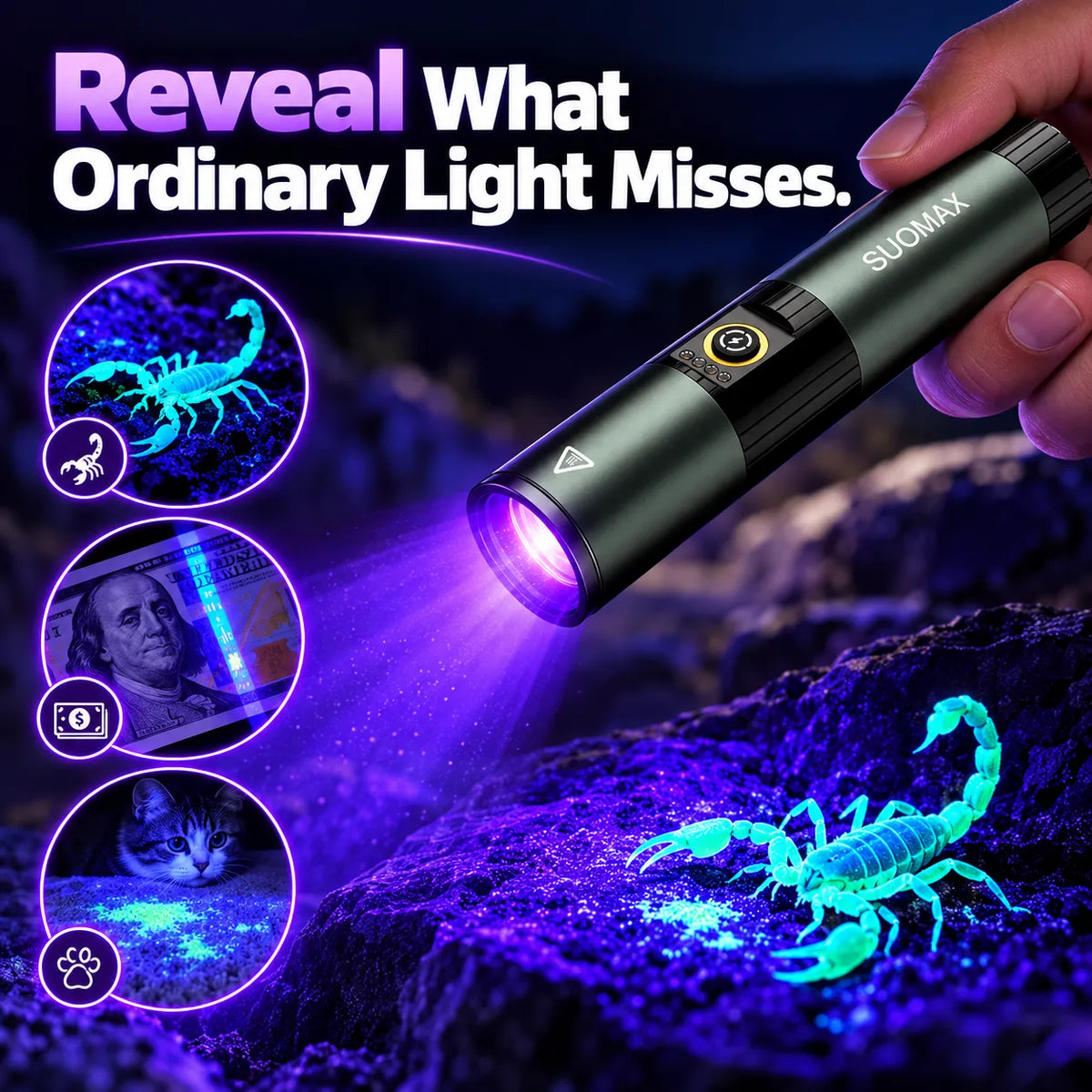 🎁8-Mode Rechargeable LED Flashlight – Adjustable Focus & UV Light