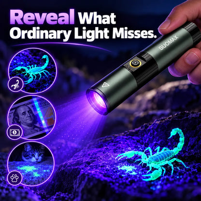 🎁8-Mode Rechargeable LED Flashlight – Adjustable Focus & UV Light