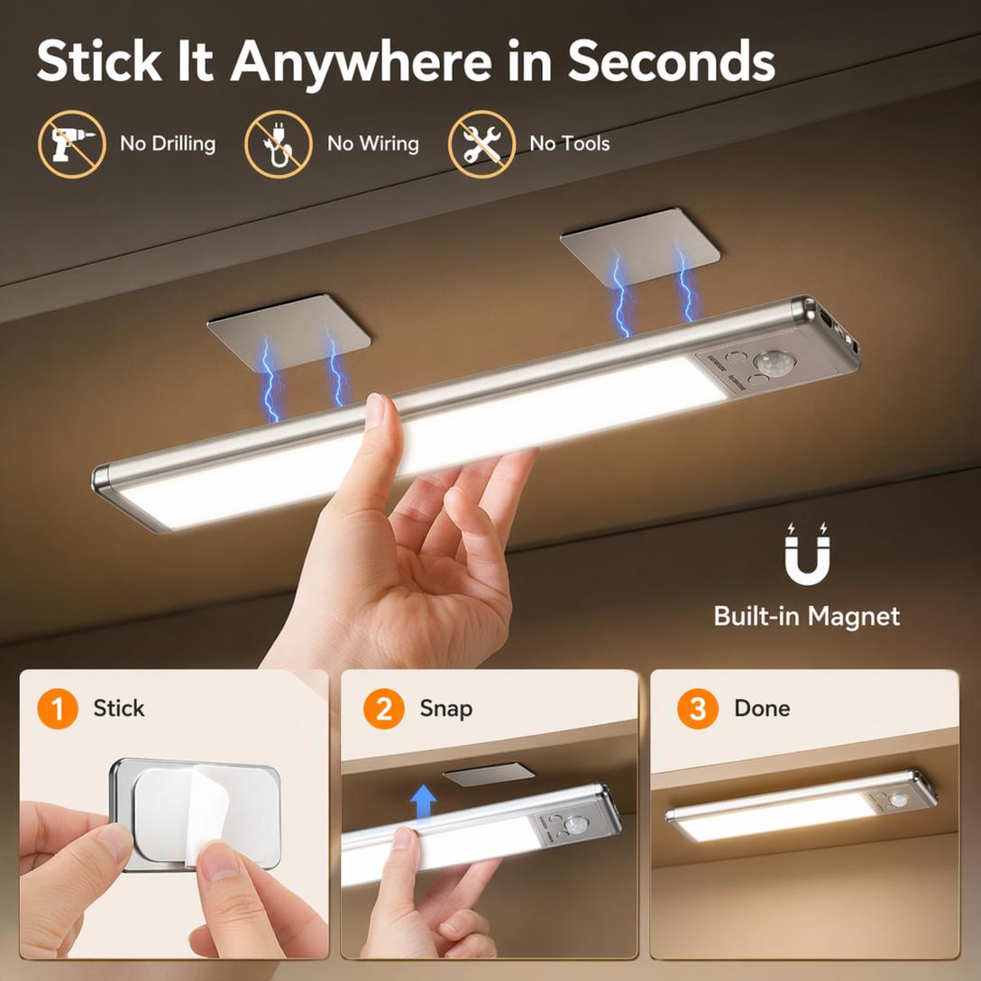 9.5IN Wireless Motion Sensor Light Bar – Rechargeable Under Cabinet LED Light