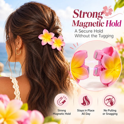 🎁Flower Hair Clips for Women, Strong Hold No-Slip Hair Accessories, Seamless Magnetic Clasp, Stylish Hawaiian Flower Hair Barrettes for Thick & Curly Hair