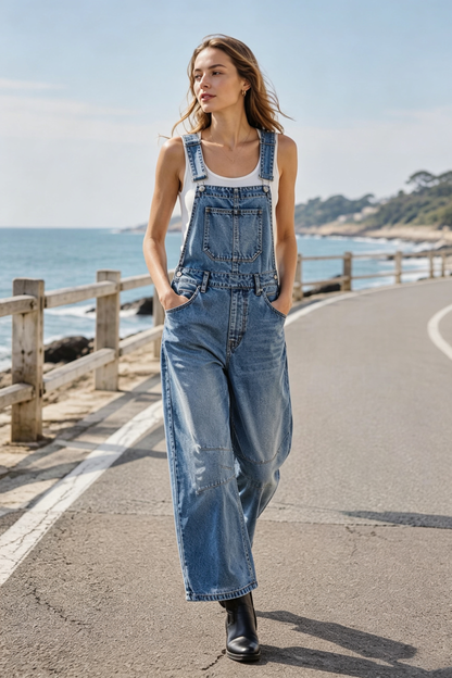 Women’s Relaxed Wide-Leg Denim Overalls