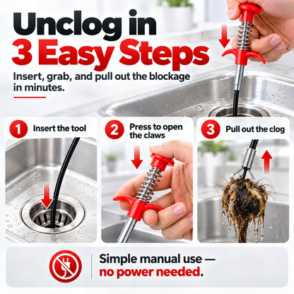 🎁Flexible Four-Claw Drain Grabber &amp; Clog Remover Tool